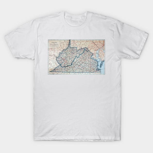 Vintage Map of Virginia and West Virginia (1921) T-Shirt by Bravuramedia